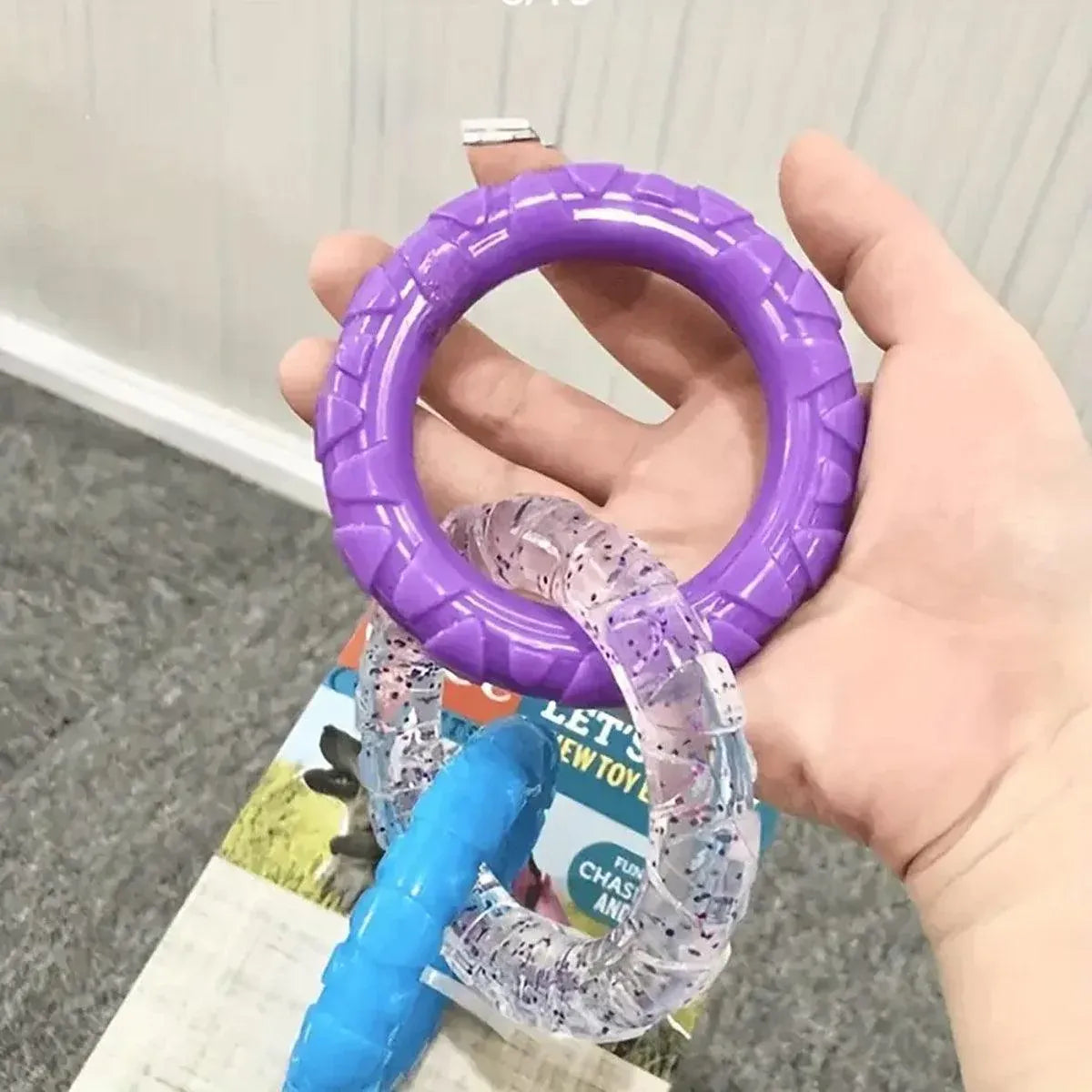 Interactive Dog Toys TRP Rubber Ring Teething Pet Rally Ring Chew Play Fetch - Green-Purple
