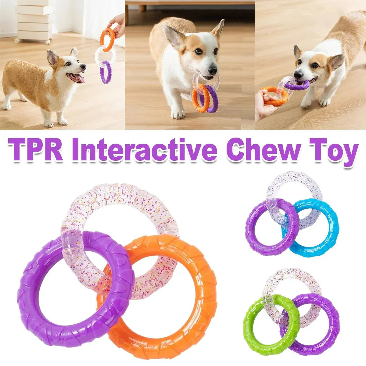 Interactive Dog Toys TRP Rubber Ring Teething Pet Rally Ring Chew Play Fetch - Orange-Purple