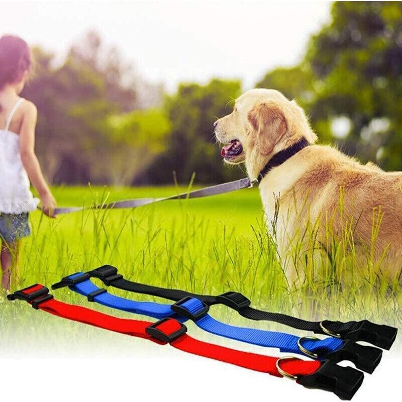 L Size Dog Puppy Pet Collar Adjustable Nylon Toy Large Pink Blue Red Black - Black