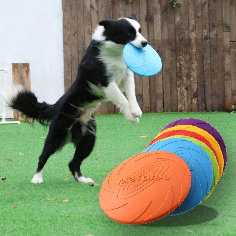 Frisbee Toy for Dogs Outdoor Fetch Training Soft Rubber Pet Flying Disc 18cm - Yellow