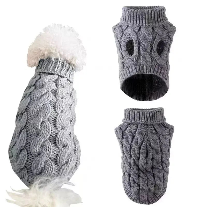 Puppy Dog Jumper Winter Warm Knitted Sweater Pet Clothes Small Dogs Coat Thermal S Size - Grey