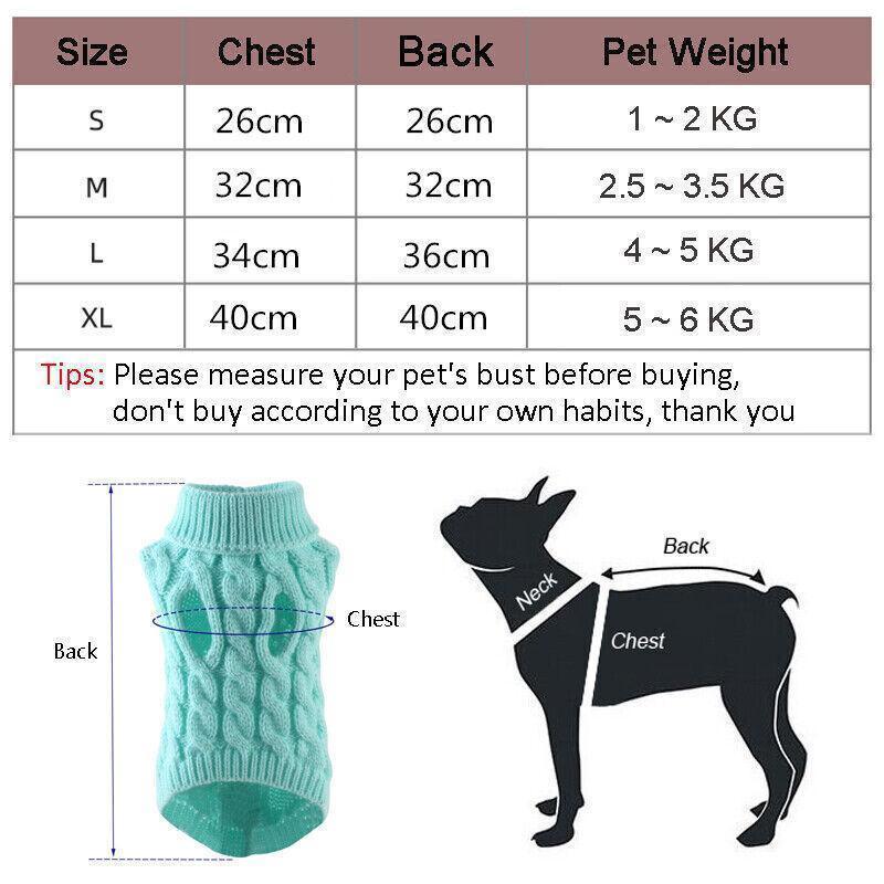 Puppy Dog Jumper Winter Warm Knitted Sweater Pet Clothes Small Dogs Coat Thermal L Size - White