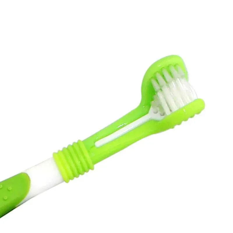 Three Sided Dog Toothbrush Pet Cat Teeth Cleaning Tool Oral Mouth Care Soft Bristle - Dark Green