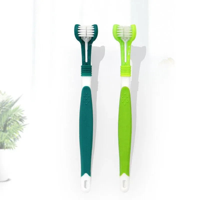 Three Sided Dog Toothbrush Pet Cat Teeth Cleaning Tool Oral Mouth Care Soft Bristle - Dark Green
