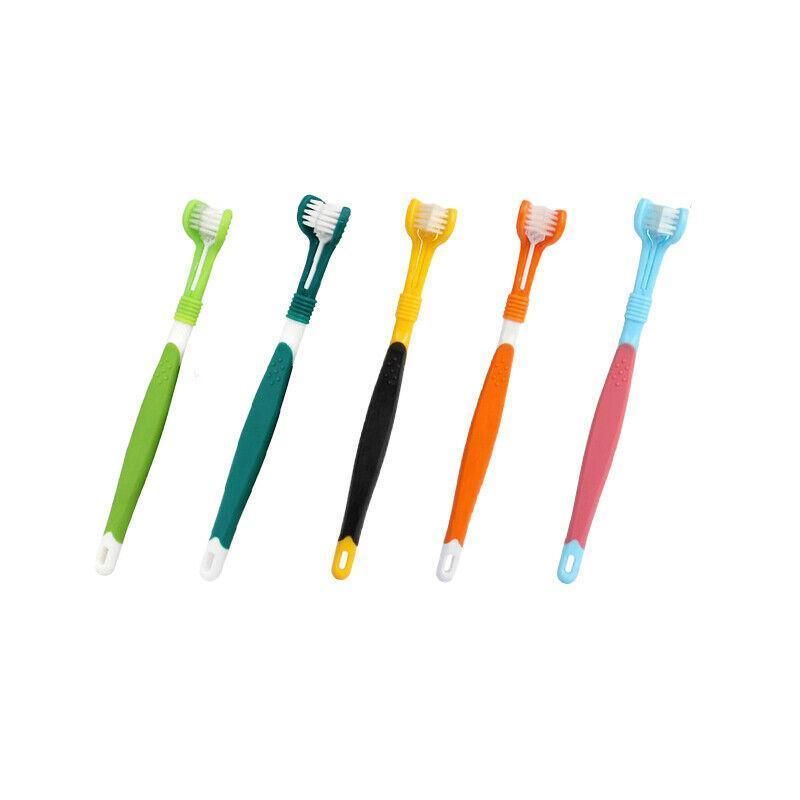 Three Sided Dog Toothbrush Pet Cat Teeth Cleaning Tool Oral Mouth Care Soft Bristle - Orange