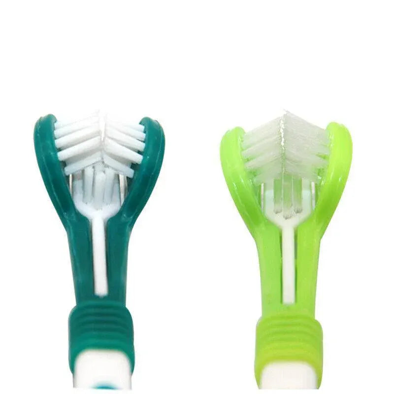 Three Sided Dog Toothbrush Pet Cat Teeth Cleaning Tool Oral Mouth Care Soft Bristle - Orange