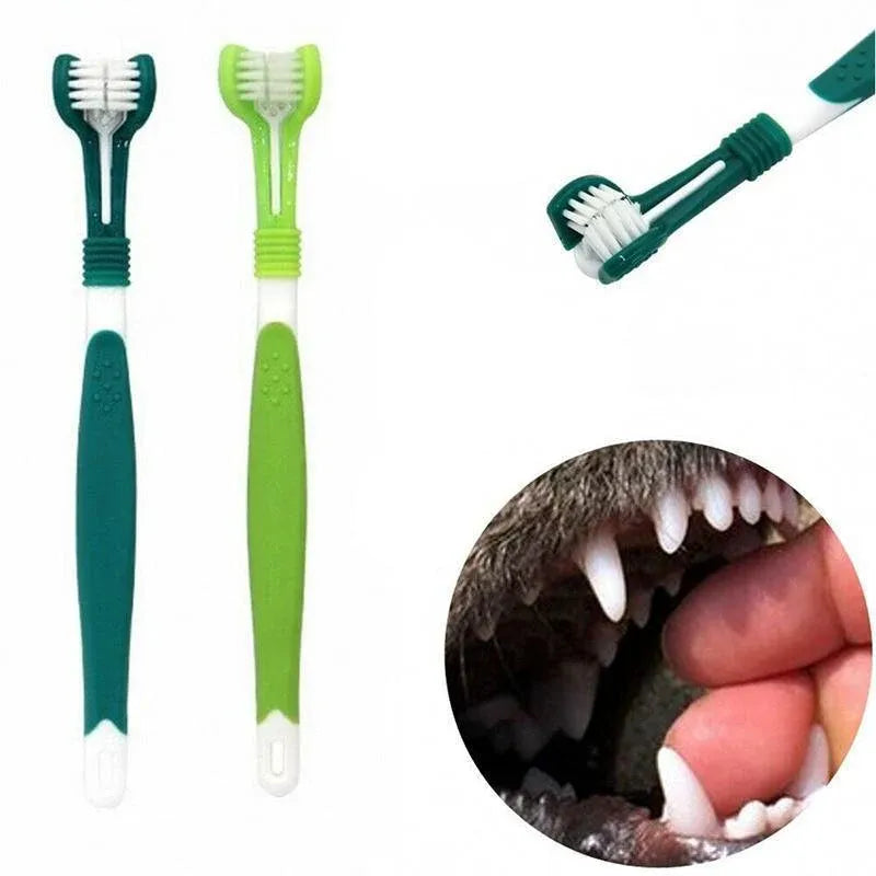 Three Sided Dog Toothbrush Pet Cat Teeth Cleaning Tool Oral Mouth Care Soft Bristle - Orange