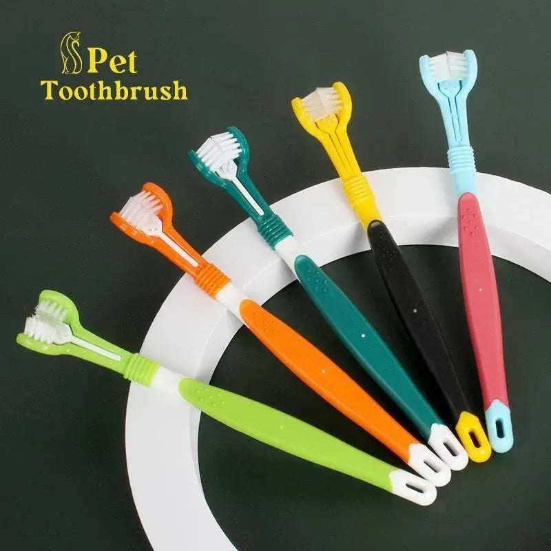 Three Sided Dog Toothbrush Pet Cat Teeth Cleaning Tool Oral Mouth Care Soft Bristle - Orange