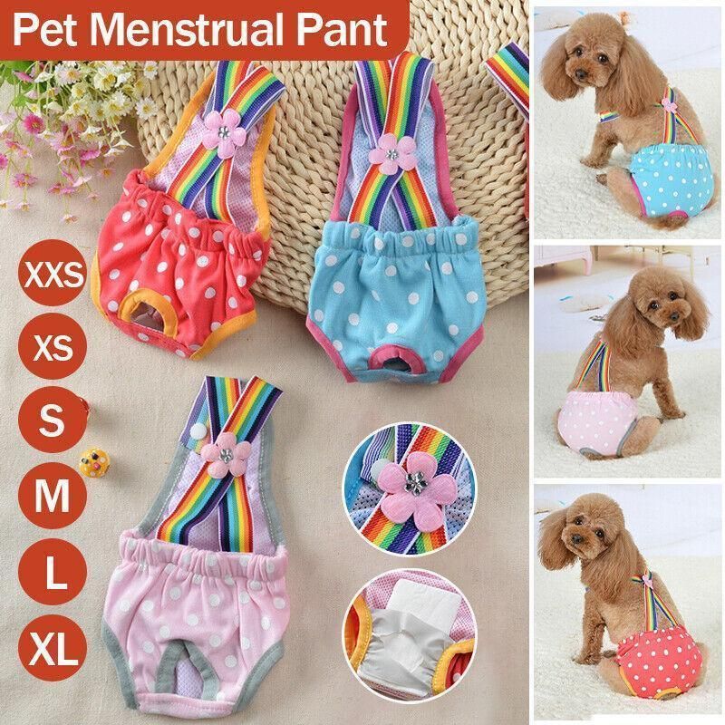 Female Pet Dog Cat Puppy Pant Menstrual Sanitary Nappy Diaper Wrap Underwear Pink - S
