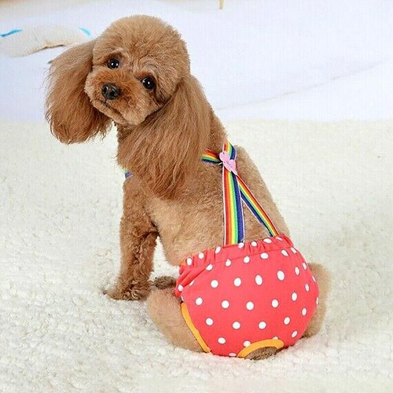 Female Pet Dog Cat Puppy Pant Menstrual Sanitary Nappy Diaper Wrap Underwear Pink - S