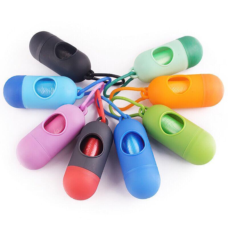 Portable Dog Waste Bag Dispenser with Refill Rolls for Pet Walking Cleanup - Black