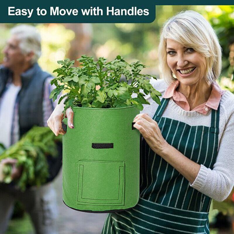 10 Gallon Potato Grow Planter Container Bag Pouch Root Plant Growing Pot Side Window - Brown