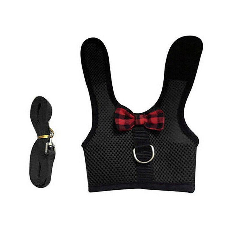 Rabbit Vest Harness Leash Lead Small Animal Pet Mesh Hamster Bunny Traction Rope M - Black