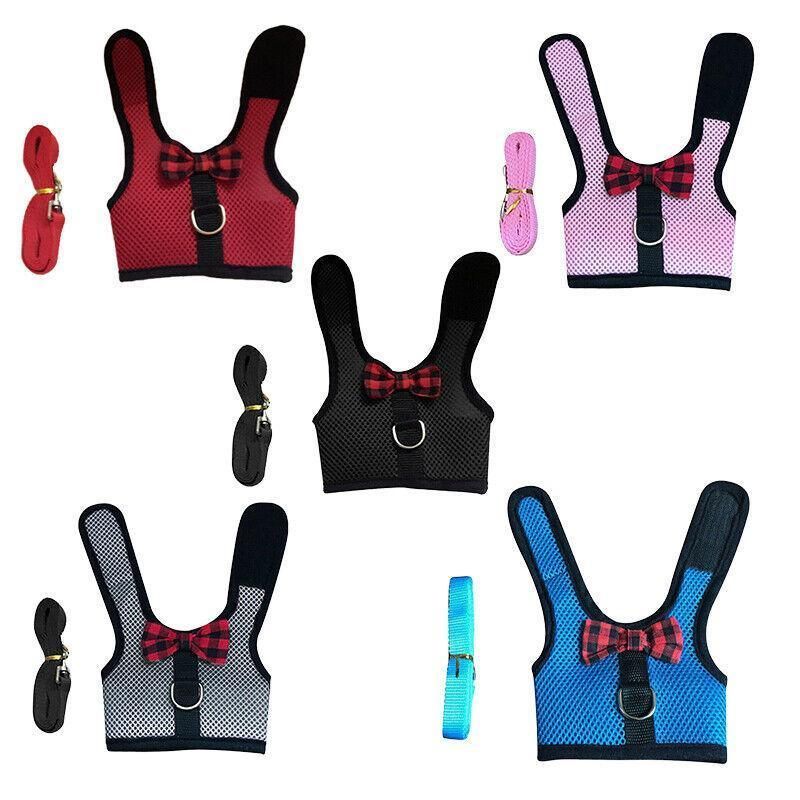 Rabbit Vest Harness Leash Lead Small Animal Pet Mesh Hamster Bunny Traction Rope S - Grey