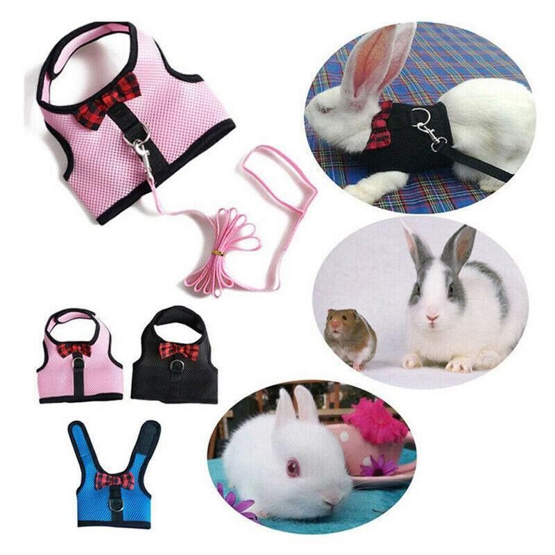 Rabbit Vest Harness Leash Lead Small Animal Pet Mesh Hamster Bunny Traction Rope S - Grey