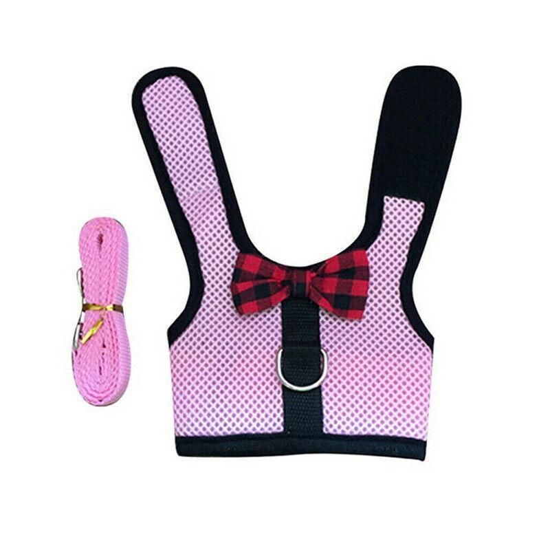 Rabbit Vest Harness Leash Lead Small Animal Pet Mesh Hamster Bunny Traction Rope S - Pink