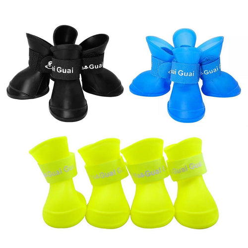 4pcs Cartoon Boots Pet Rain Shoes Waterproof Non-Slip Wear-Resistant Dog Shoes - Blue - S