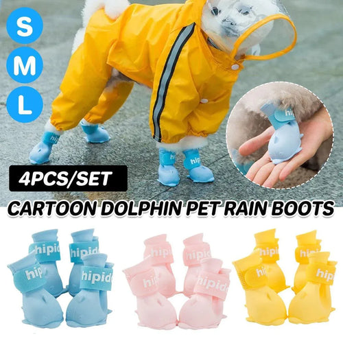 4pcs Cartoon Pet Rain Boots Waterproof Non-Slip Wear-Resistant Shoes for Dogs - Yellow - L