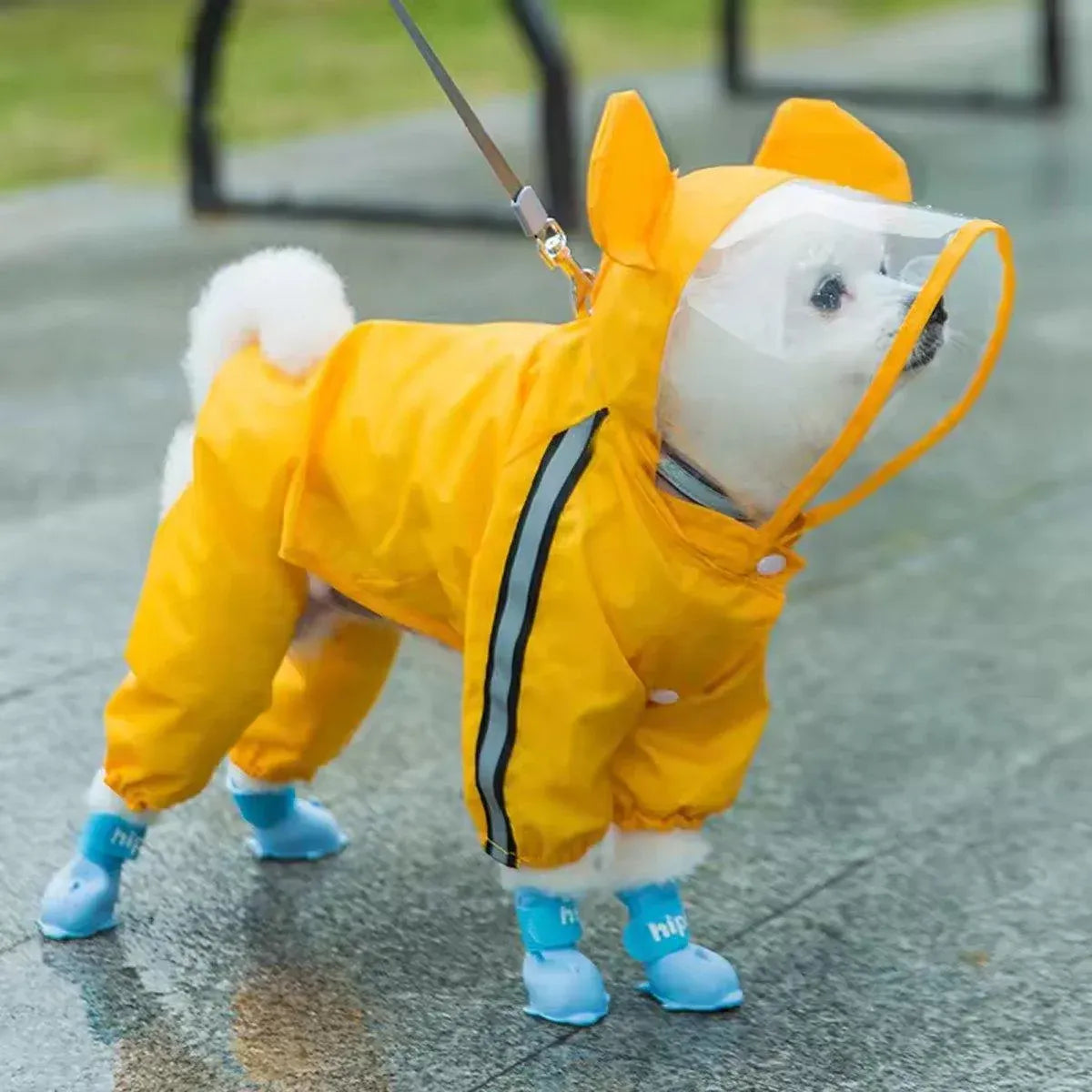 4pcs Cartoon Pet Rain Boots Waterproof Non-Slip Wear-Resistant Shoes for Dogs - Yellow - L