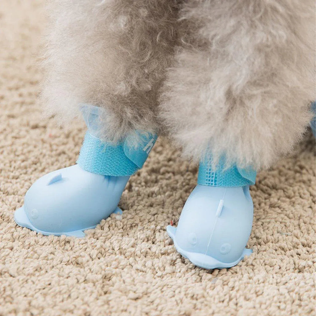 4pcs Cartoon Pet Rain Boots Waterproof Non-Slip Wear-Resistant Shoes for Dogs - Yellow - L