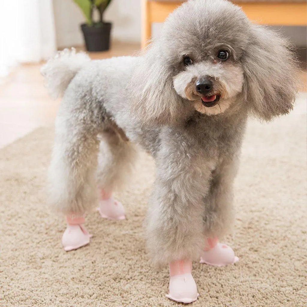 4pcs Cartoon Pet Rain Boots Waterproof Non-Slip Wear-Resistant Shoes for Dogs - Yellow - L