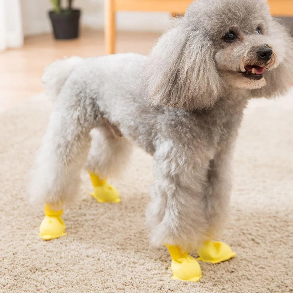 4pcs Cartoon Pet Rain Boots Waterproof Non-Slip Wear-Resistant Shoes for Dogs - Yellow - L