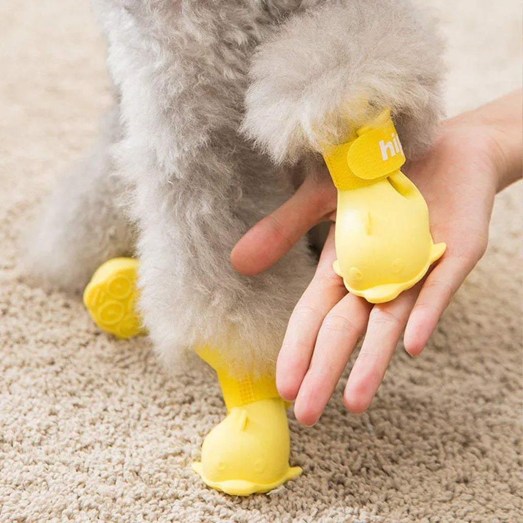 4pcs Cartoon Pet Rain Boots Waterproof Non-Slip Wear-Resistant Shoes for Dogs - Yellow - M