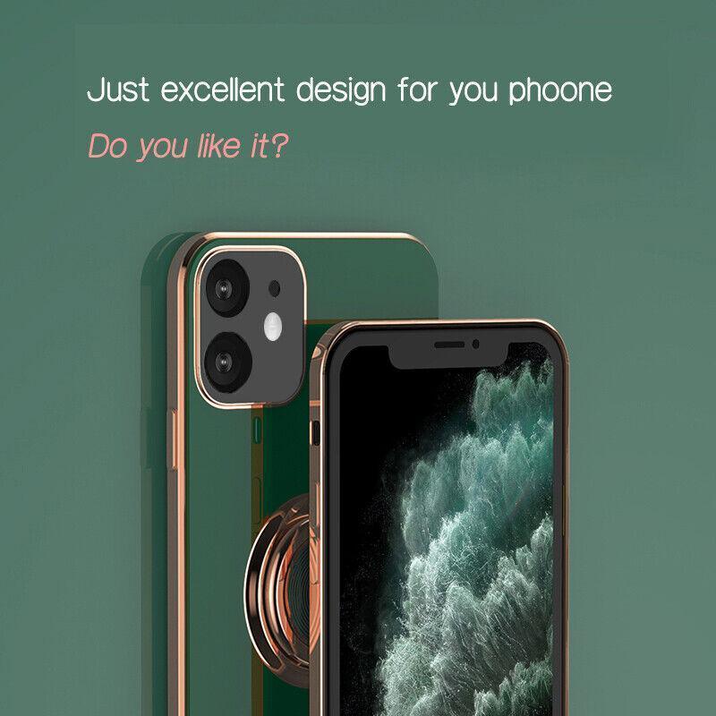 Dark Green Luxury Shockproof Silicone Ring Case Stand Cover for iPhone 14 13 12 Pro Max - iPhone 13 Mini