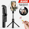 Wireless Bluetooth Selfie Stick Tripod with Remote Control for Phones 6 in 1 - Black