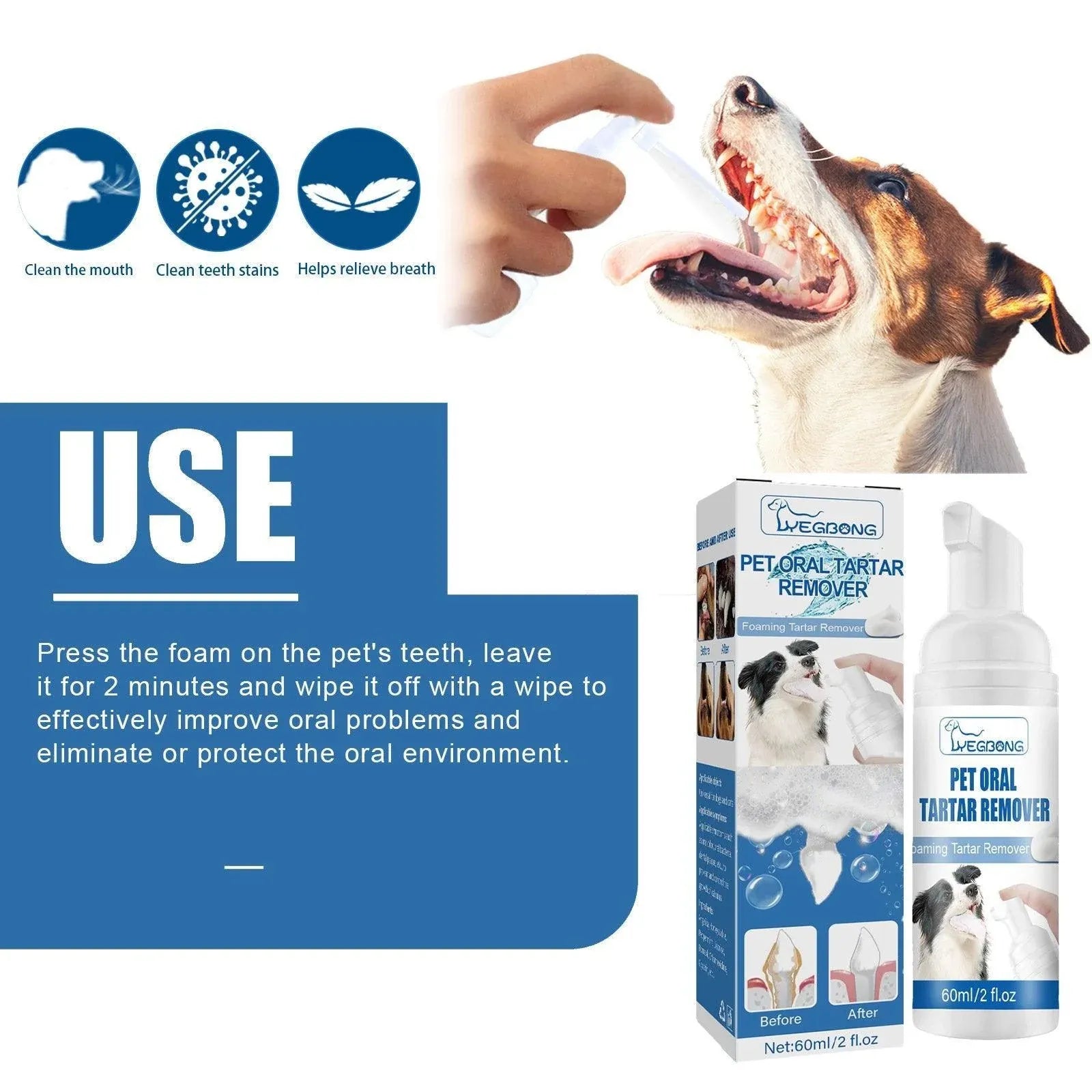 Pet Tartar Remover for Yellow Teeth Bad Breath Cleaning Foam Oral Care Cleaner