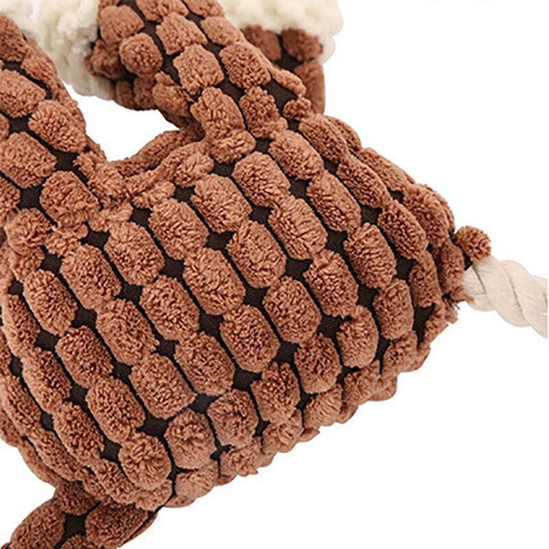 Squeaky Dog Toy Plush Chew Rope Pet Puppy Toys with Squeaker Crinkle for Teething - Brown Donkey