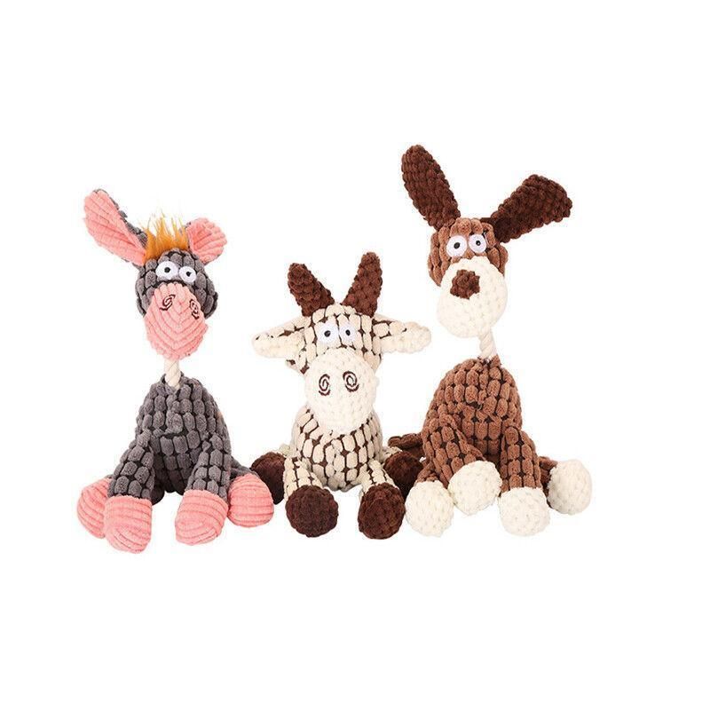 Squeaky Dog Toy Plush Chew Rope Pet Puppy Toys with Squeaker Crinkle for Teething - Grey Donkey