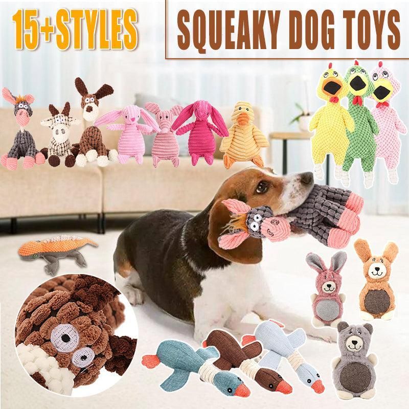 Squeaky Dog Toy Plush Chew Rope Pet Puppy Toys with Squeaker Crinkle for Teething - Light Pink Rabbit