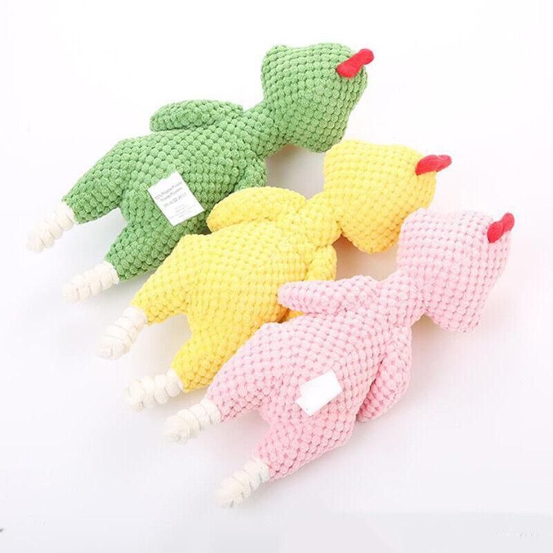 Squeaky Dog Toy Plush Chew Rope Pet Puppy Toys with Squeaker Crinkle for Teething - Yellow Chicken