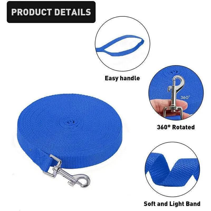 50Ft/15M Long Dog Lead Pet Puppy Leash Training Obedience Recall Walk Tracking - Blue