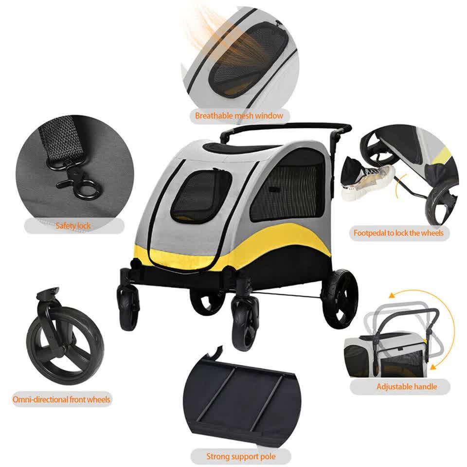Extra Large Dog Stroller Foldable Pet Pushchair with Doors