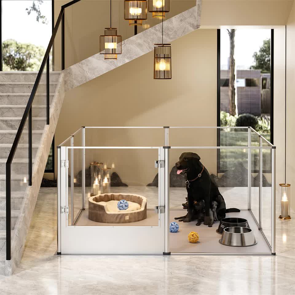 81cm Highest Acrylic Dog Whelping Pen Box Safe Aluminum Frame Pet Playpen w/ Mat