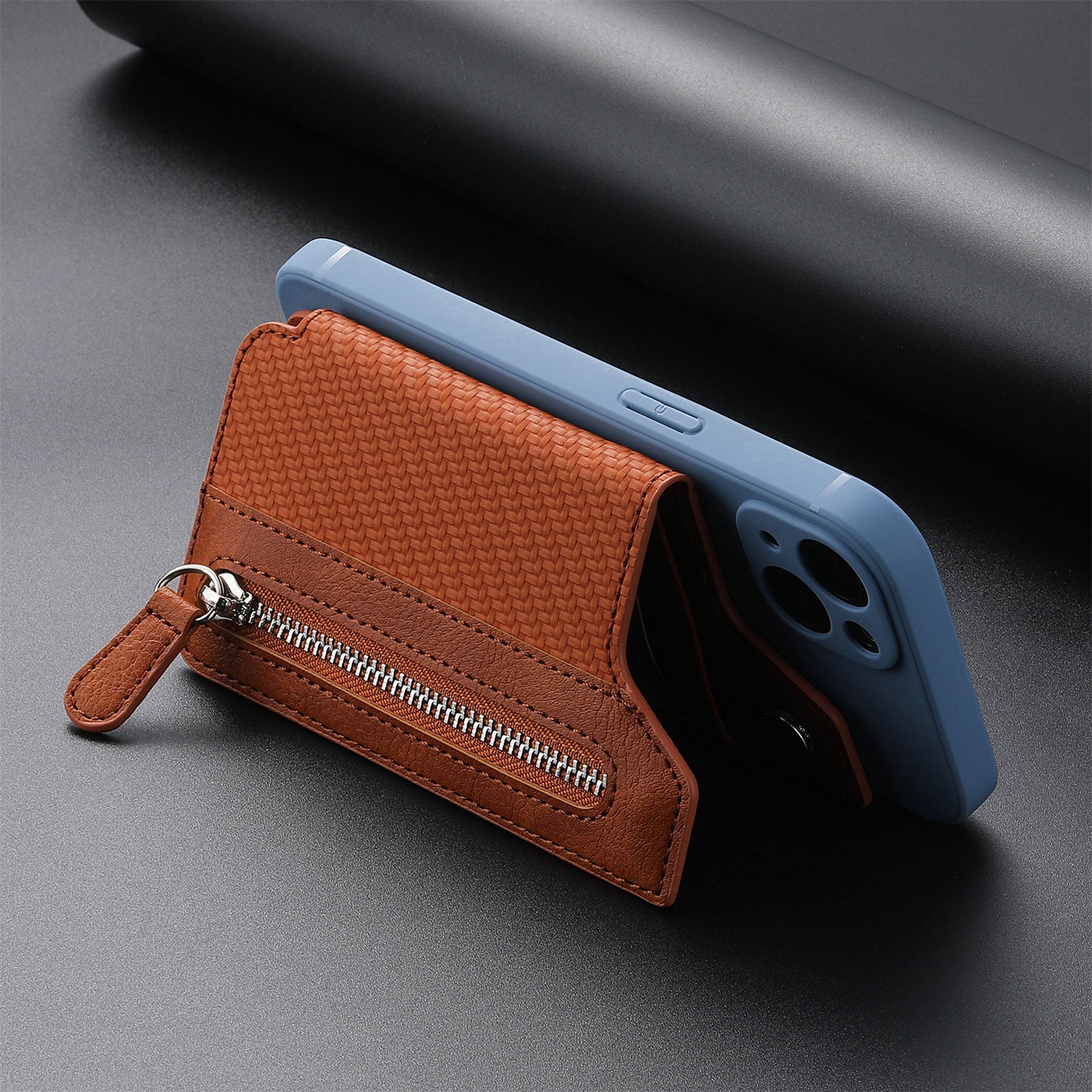 2 Pcs Black Multifunction Stick-On Phone Wallet - PU Leather Card Holder with Zipper & Flip Cover