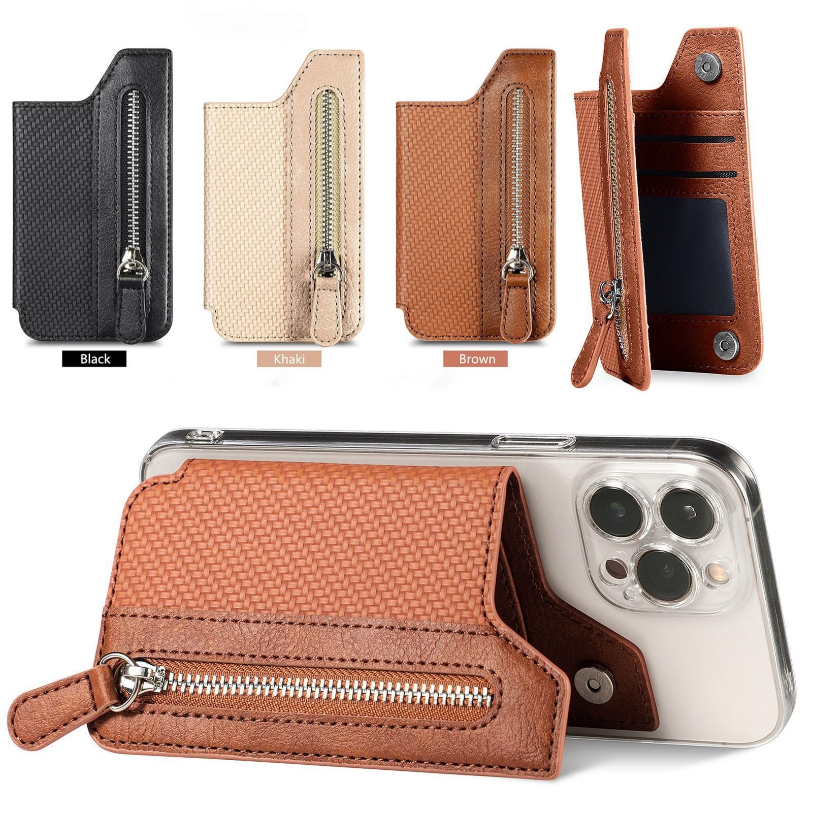2 Pcs Green Multifunction Stick-On Phone Wallet - PU Leather Card Holder with Zipper & Flip Cover