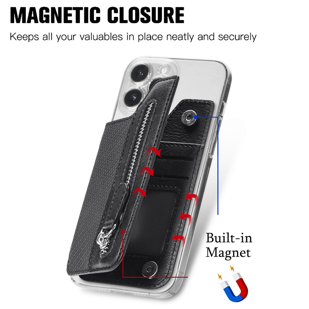 2 Pcs Khaki Multifunction Stick-On Phone Wallet - PU Leather Card Holder with Zipper & Flip Cover
