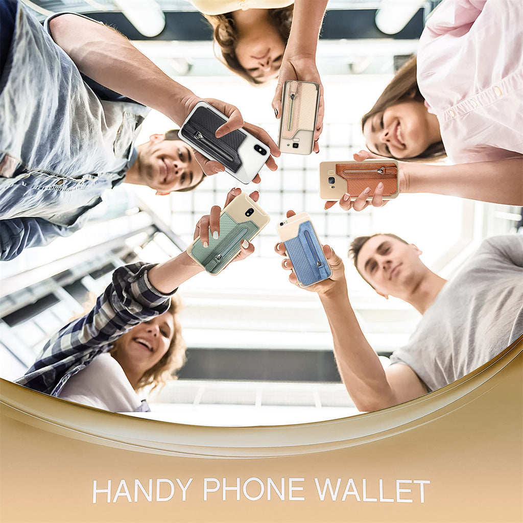 2 Pcs Brown Multifunction Stick-On Phone Wallet - PU Leather Card Holder with Zipper & Flip Cover