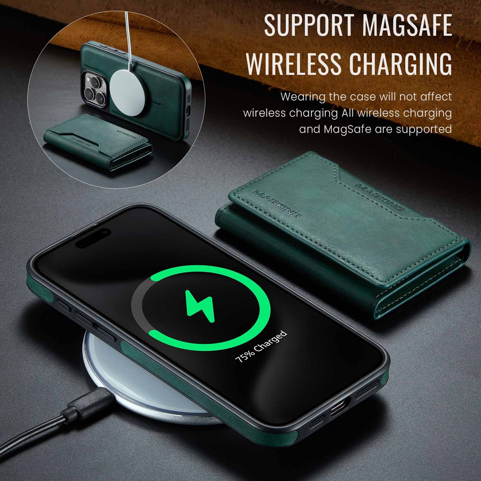 Brown Premium MagSafe Wallet Case for iPhone 16 Pro Max - Detachable PU Leather Magnetic Card Holder