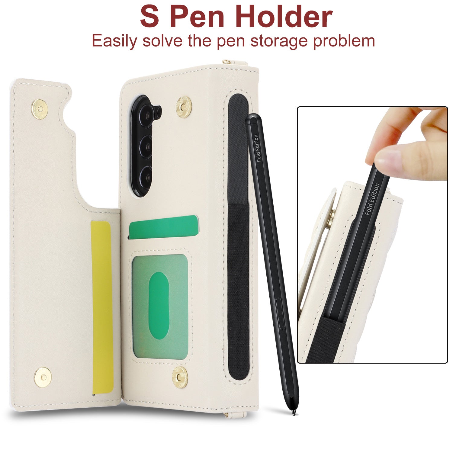 Galaxy Z Fold3 Multi-Functional Leather Wallet Case for Samsung Z Fold Series - Crossbody with Pen Slot, Quilted Design Pen Not Included