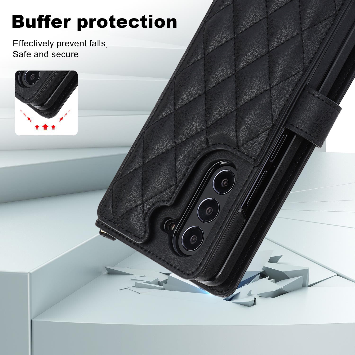 Galaxy Z Fold3 Multi-Functional Leather Wallet Case for Samsung Z Fold Series - Crossbody with Pen Slot, Quilted Design Pen Not Included