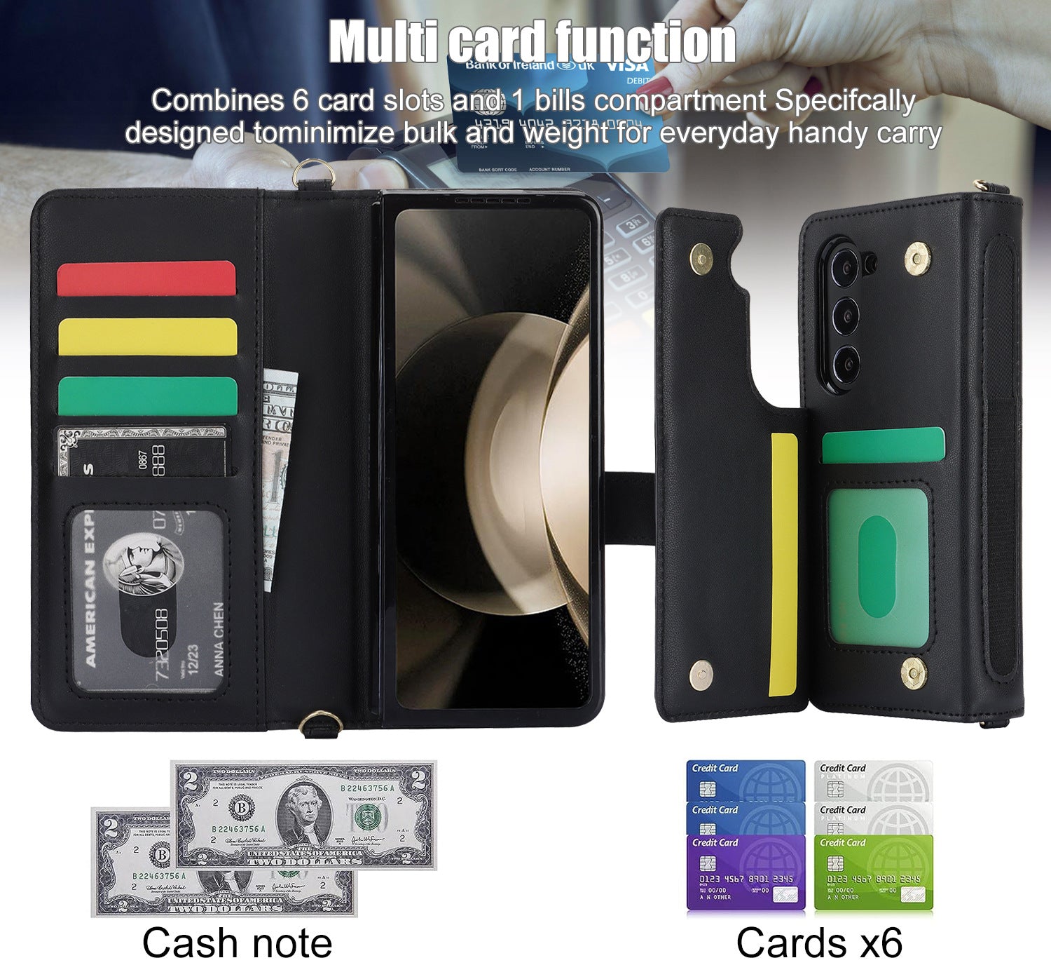 Galaxy Z Fold4 Multi-Functional Leather Wallet Case for Samsung Z Fold Series - Crossbody with Pen Slot, Quilted Design Pen Not Included