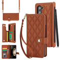 Brown Galaxy Z Fold3 Multi-Functional Leather Wallet Case for Samsung Z Fold Series - Crossbody with Pen Slot, Quilted Design Pen Not Included