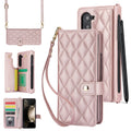 Rose Gold Galaxy Z Fold3 Multi-Functional Leather Wallet Case for Samsung Z Fold Series - Crossbody with Pen Slot, Quilted Design Pen Not Included