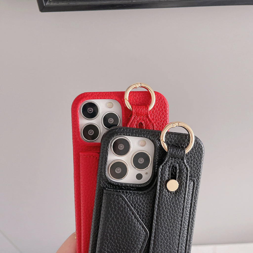 Black Chic PU Leather Crossbody Wallet Case for iPhone 16 Pro - Card Holder with Detachable Strap & Finger Ring Grip