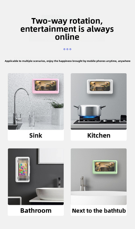 Waterproof Shower Phone Holder Wall Mount with Aromatherapy - 360° Rotating & Retractable Anti-Fog Case - Drill-Free Bathroom & Kitchen Mobile Stand - White