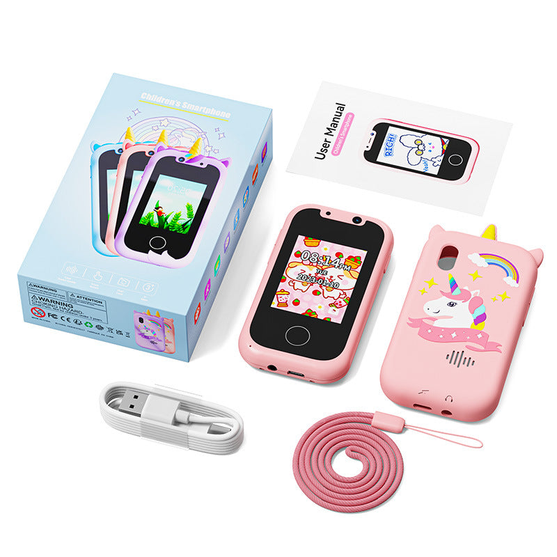 Kids Smart Phone Toy with Dual Camera and IPS Touch Screen Blue Dinosaur Silicone Case Educational Games MP3 Music Player 512MB Card Included Ideal Gift for Boys